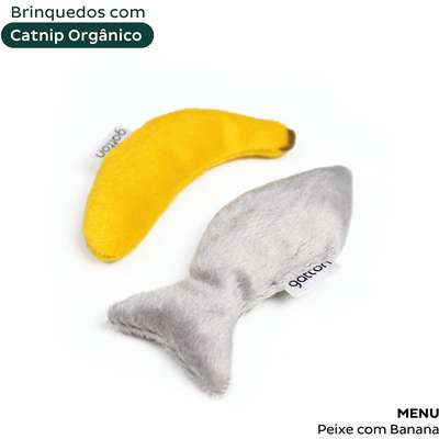 Brinquedo Pelúcia Peixe e Banana com Catnip para Gatos