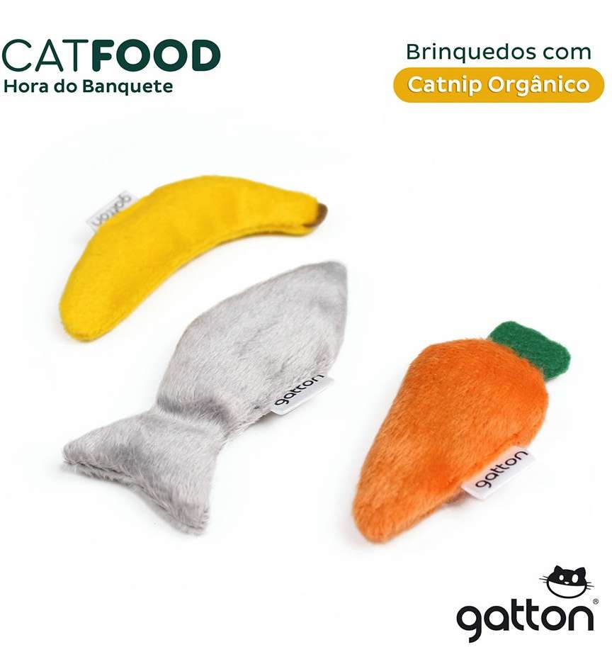 Brinquedo Pelúcia Peixe, Banana e Cenoura com Catnip para Gatos - Tam. Único