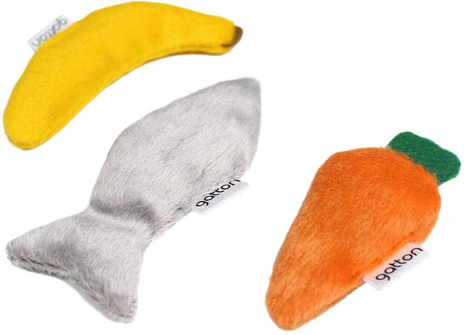 Brinquedo Pelúcia Peixe, Banana e Cenoura com Catnip para Gatos - Tam. Único