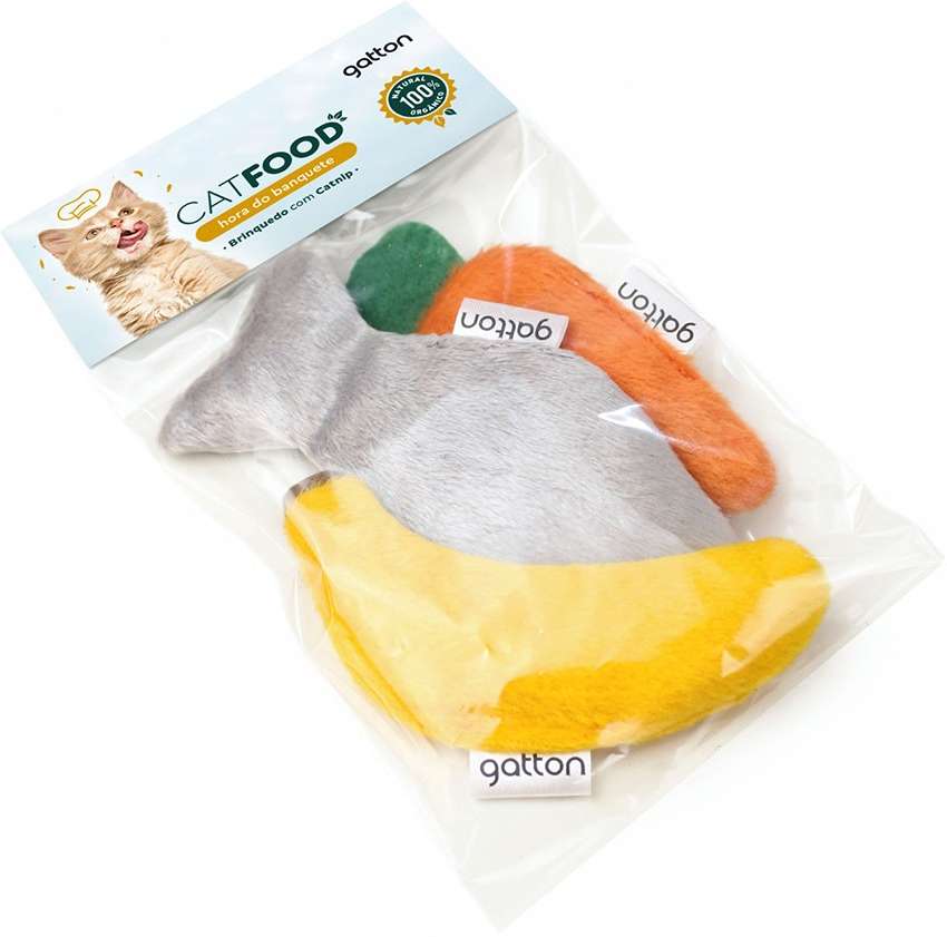 Brinquedo Pelúcia Peixe, Banana e Cenoura com Catnip para Gatos - Tam. Único