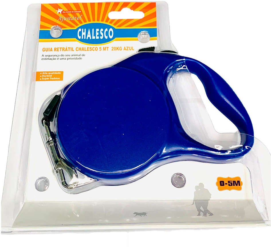 Guia Retrátil Azul para Cães até 20Kg - 5 Metros