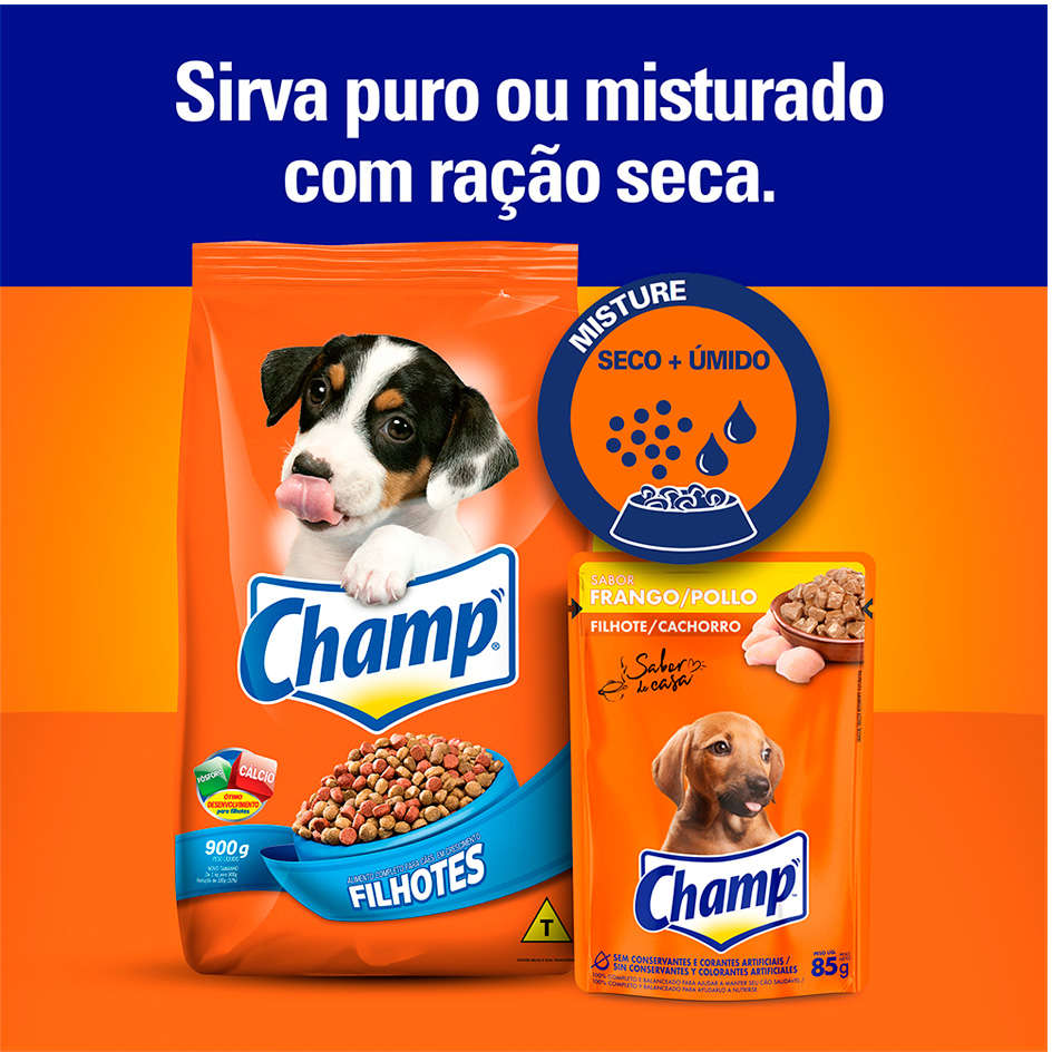 Ração Úmida Champ Sachê Sabor Caseiro Frango para Cães Filhotes - 85 g