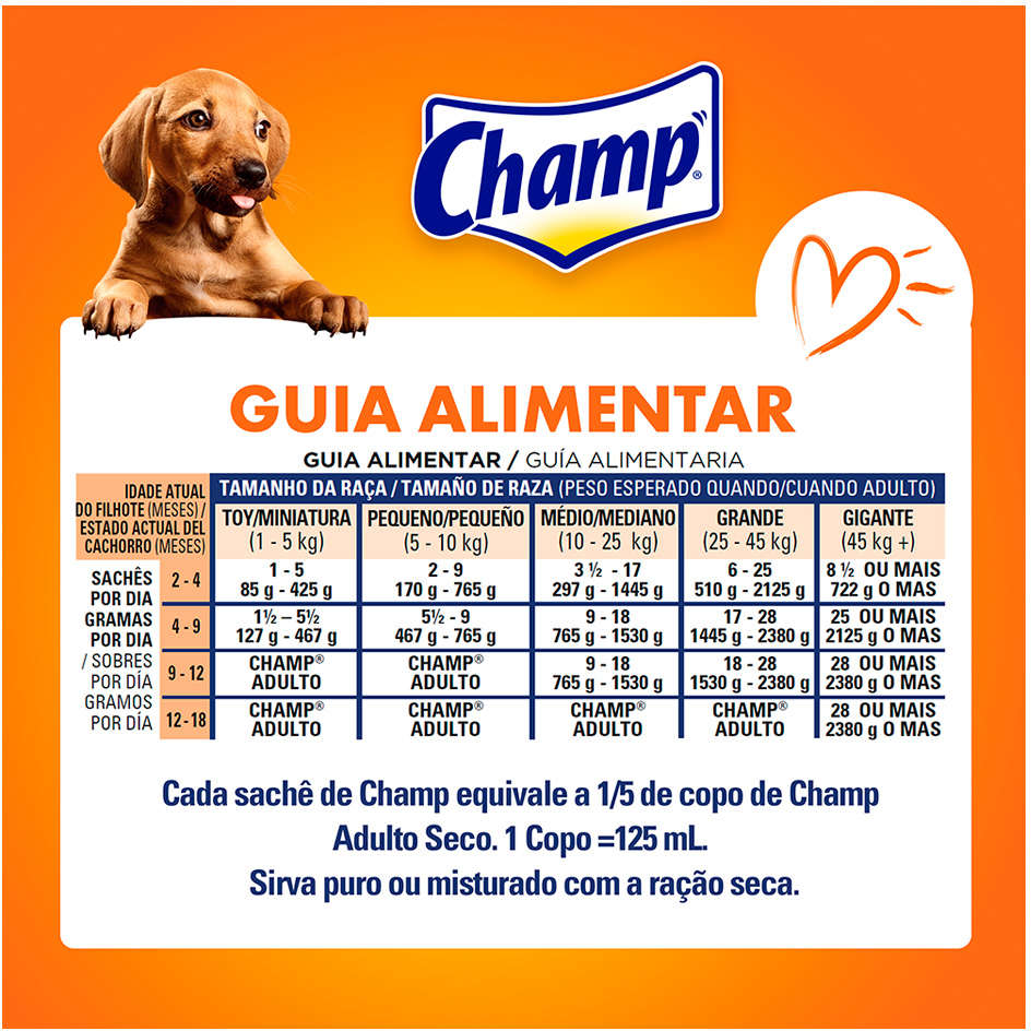 Ração Úmida Champ Sachê Sabor Caseiro Frango para Cães Filhotes - 85 g