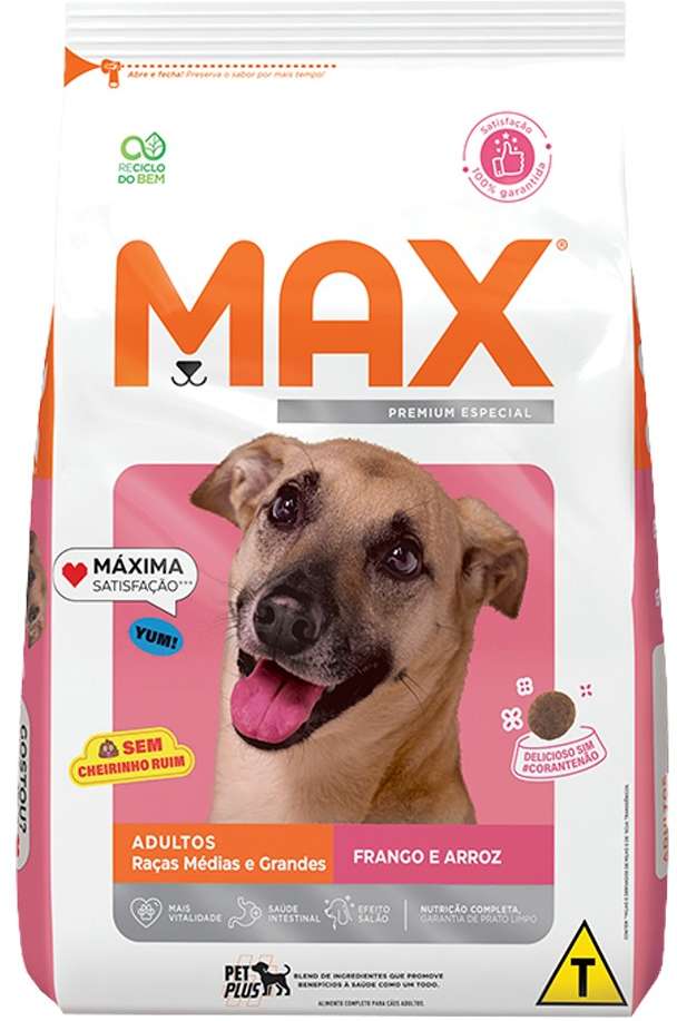 Ração Seca Max Frango e Arroz para Cães de Porte Médio e Grande - 20Kg