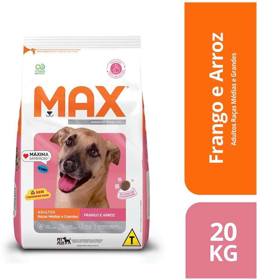 Ração Seca Max Frango e Arroz para Cães de Porte Médio e Grande - 20Kg