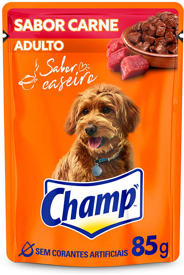 Ração Úmida Champ Sachê Sabor Caseiro Carne para Cães Adultos - 85 g
