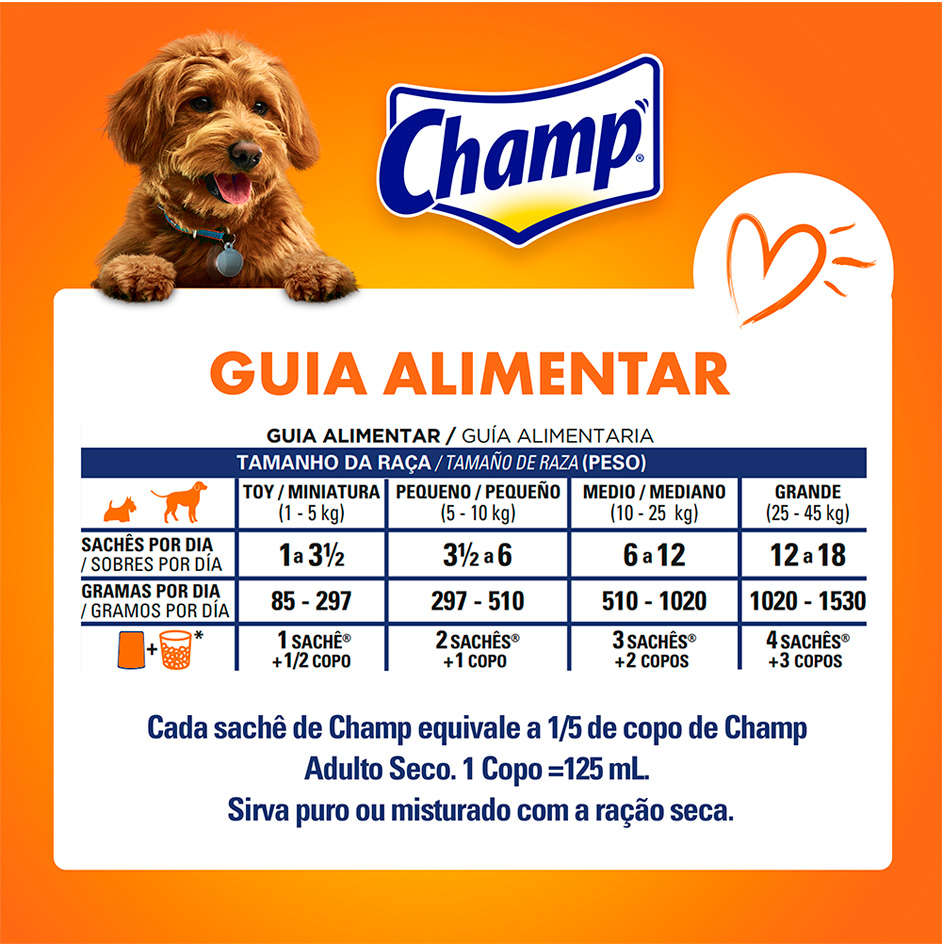Ração Úmida Champ Sachê Sabor Caseiro Carne para Cães Adultos - 85 g