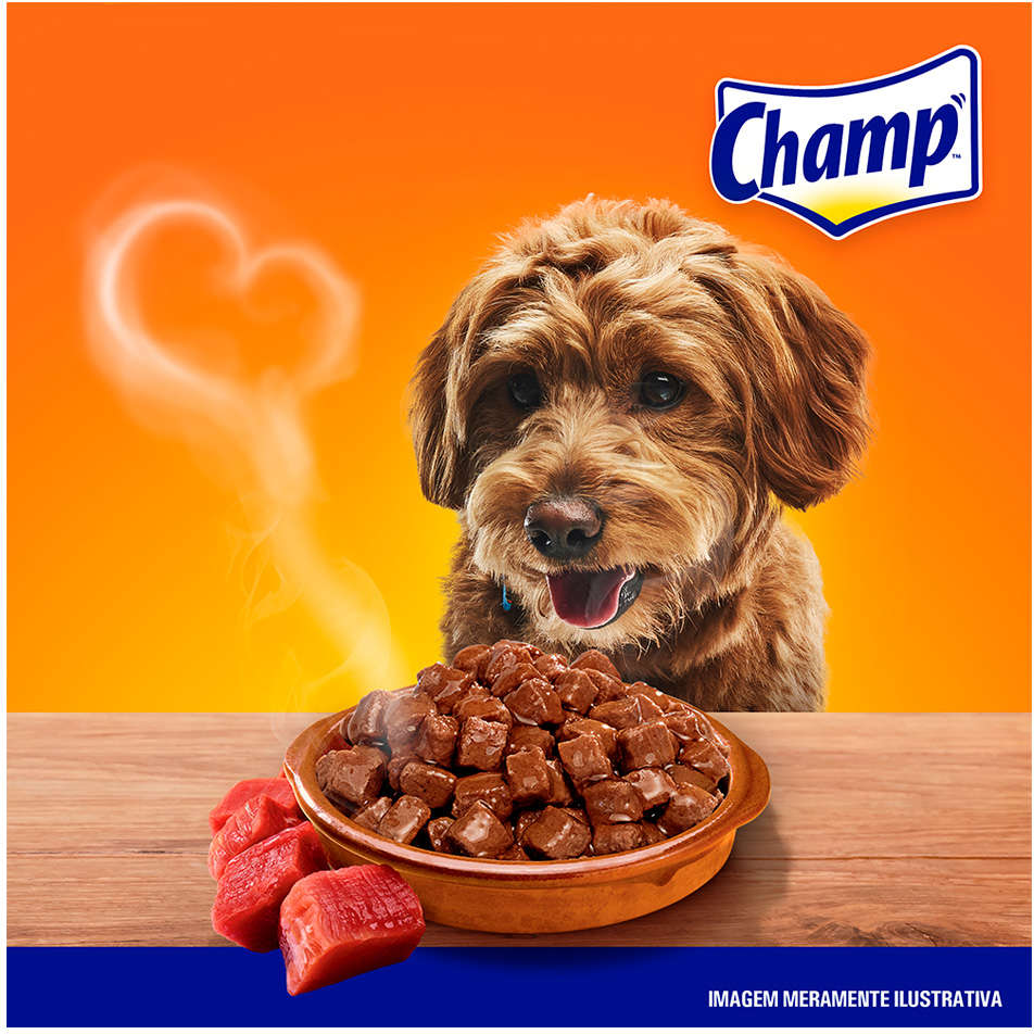 Ração Úmida Champ Sachê Sabor Caseiro Carne para Cães Adultos - 85 g