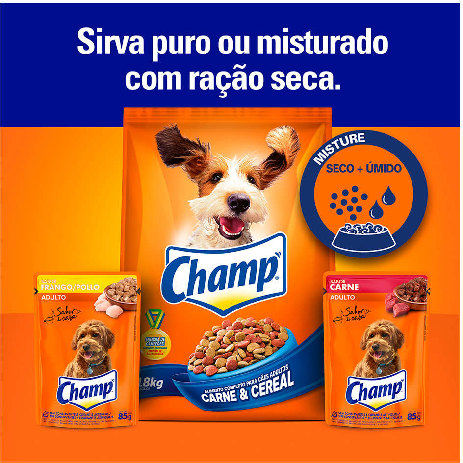 Ração Úmida Champ Sachê Sabor Caseiro Carne para Cães Adultos - 85 g