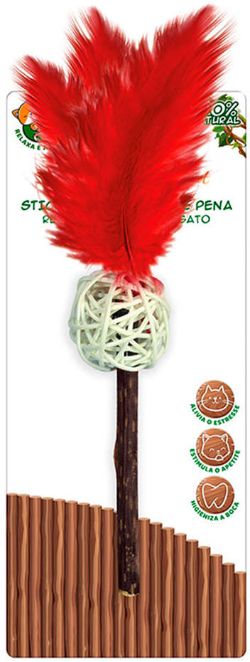 Brinquedo Stick Matatabi com Bolinha e Pena Vermelha para Gatos - Tam. Único