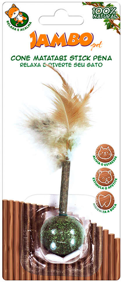 Brinquedo Cone Matatabi com Stick e Pena para Gatos - Tam. Único