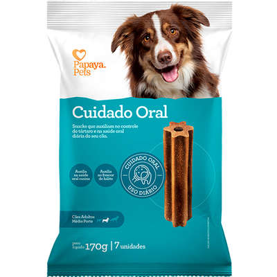 Petisco Papaya Pets Cuidado Oral para Cães Adultos Porte Médio Sabor Frango