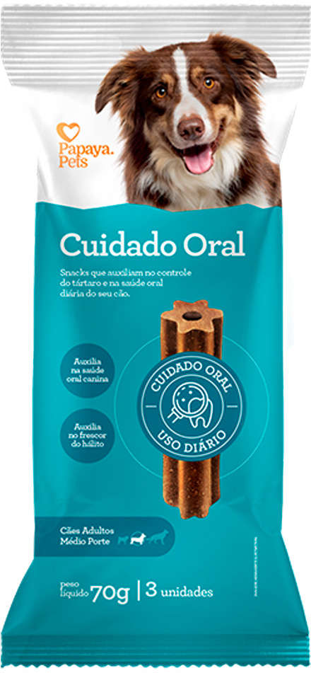 Petisco Papaya Pets Cuidado Oral para Cães Adultos Porte Médio Sabor Frango - 70g