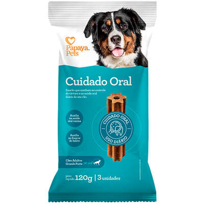 Petisco Papaya Pets Cuidado Oral para Cães Adultos Porte Grande Sabor Frango