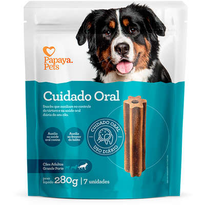 Petisco Papaya Pets Cuidado Oral para Cães Adultos Porte Grande Sabor Frango