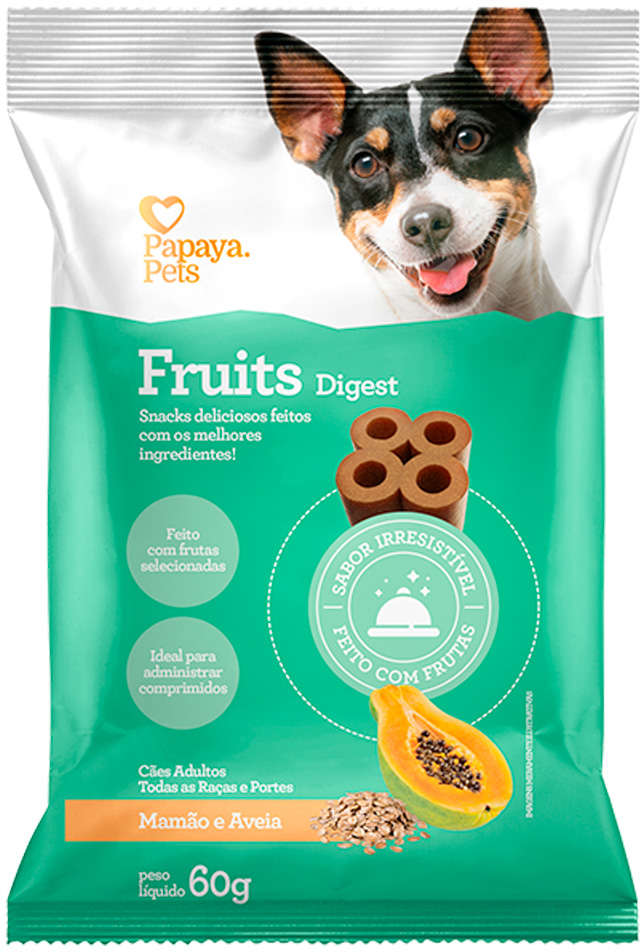 Petisco Papaya Pets Fruits Digest para Cães Adultos Sabor Mamão - 60g