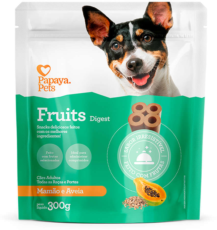 Petisco Papaya Pets Fruits Digest para Cães Adultos Sabor Mamão - 300g