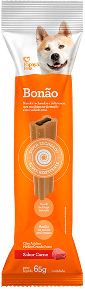 Petisco Papaya Pets Bonão para Cães Adultos Porte Médio e Grande Sabor Carne - 65g