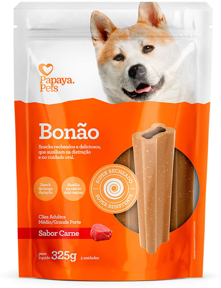 Petisco Papaya Pets Bonão para Cães Adultos Porte Médio e Grande Sabor Carne - 325g