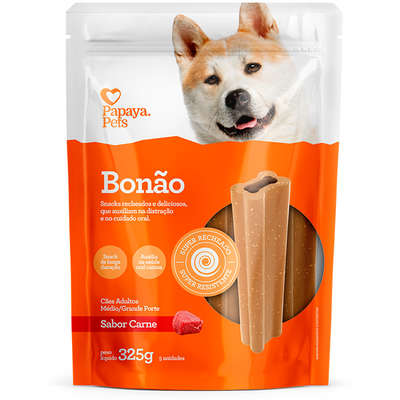 Petisco Papaya Pets Bonão para Cães Adultos Porte Médio e Grande Sabor Carne