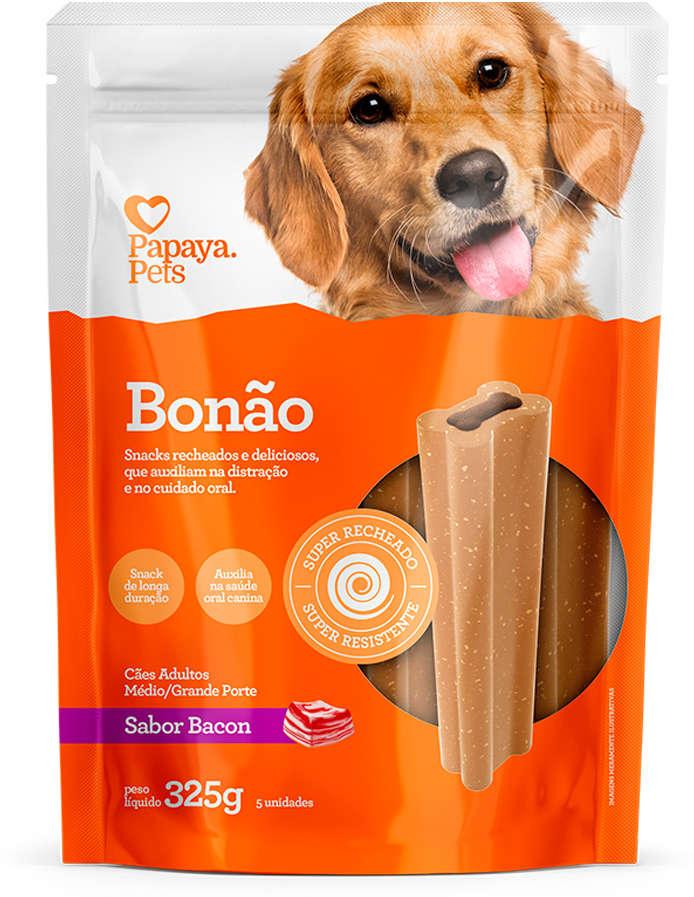 Petisco Papaya Pets Bonão para Cães Adultos Porte Médio e Grande Sabor Bacon - 325g