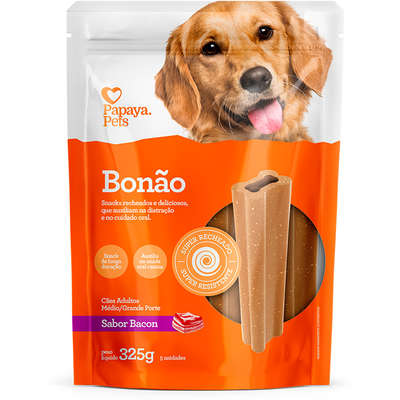 Petisco Papaya Pets Bonão para Cães Adultos Porte Médio e Grande Sabor Bacon