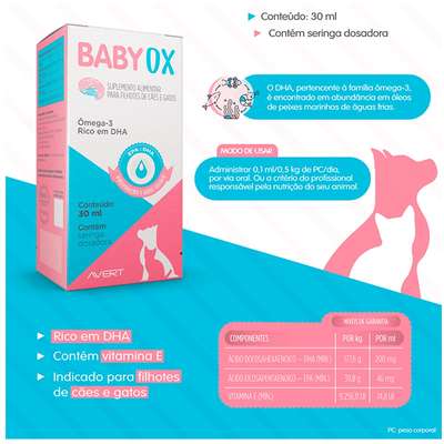 Suplemento Alimentar Avert Baby OX para Cães e Gatos Filhotes