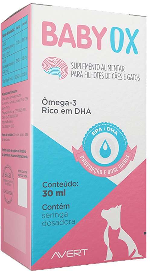 Suplemento Alimentar Avert Baby OX para Cães e Gatos Filhotes - 30 mL