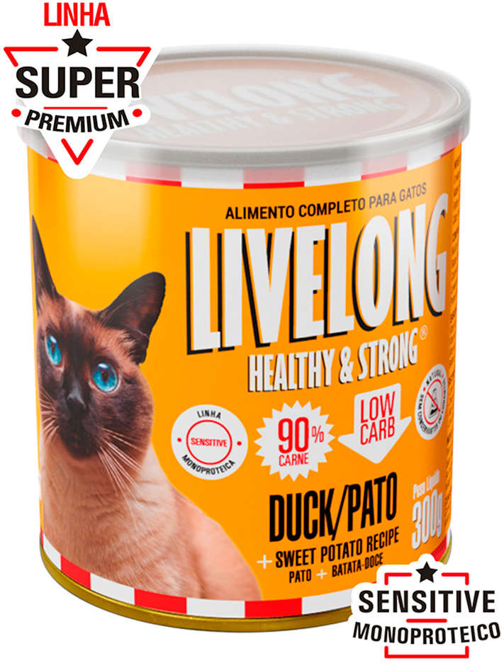 Alimento Natural Livelong Pato para Gatos - 300 g