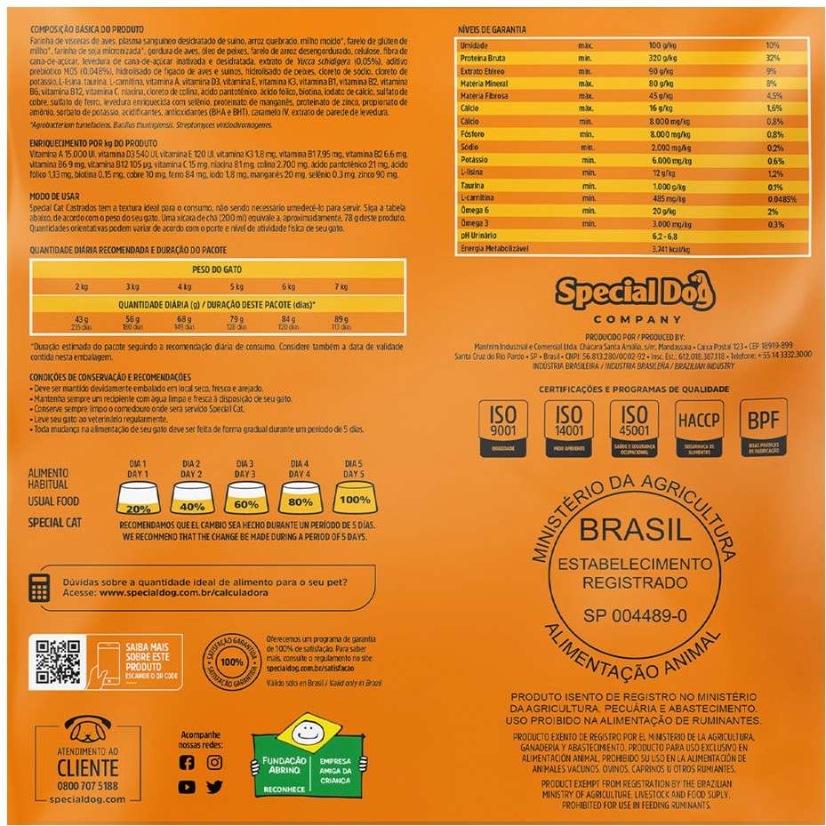 Ração Special Cat Premium para Gatos Adultos Castrados - 10,1Kg