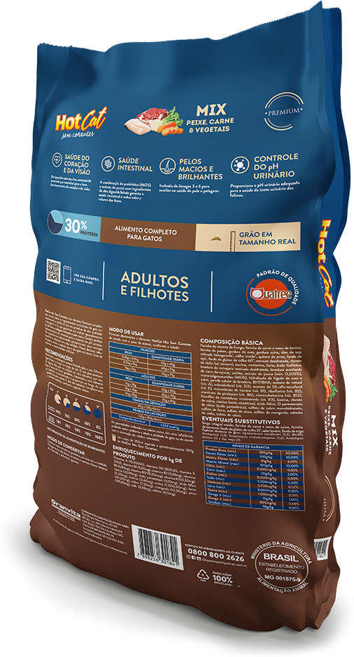 Ração Seca Hot Cat Mix Sem Corantes para Gatos Filhotes e Adultos - 20Kg
