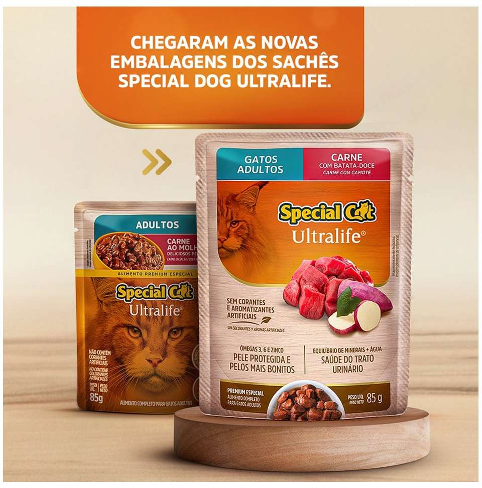 Ração Úmida Special Cat Sachê Carne para Gatos Adultos - 85 g