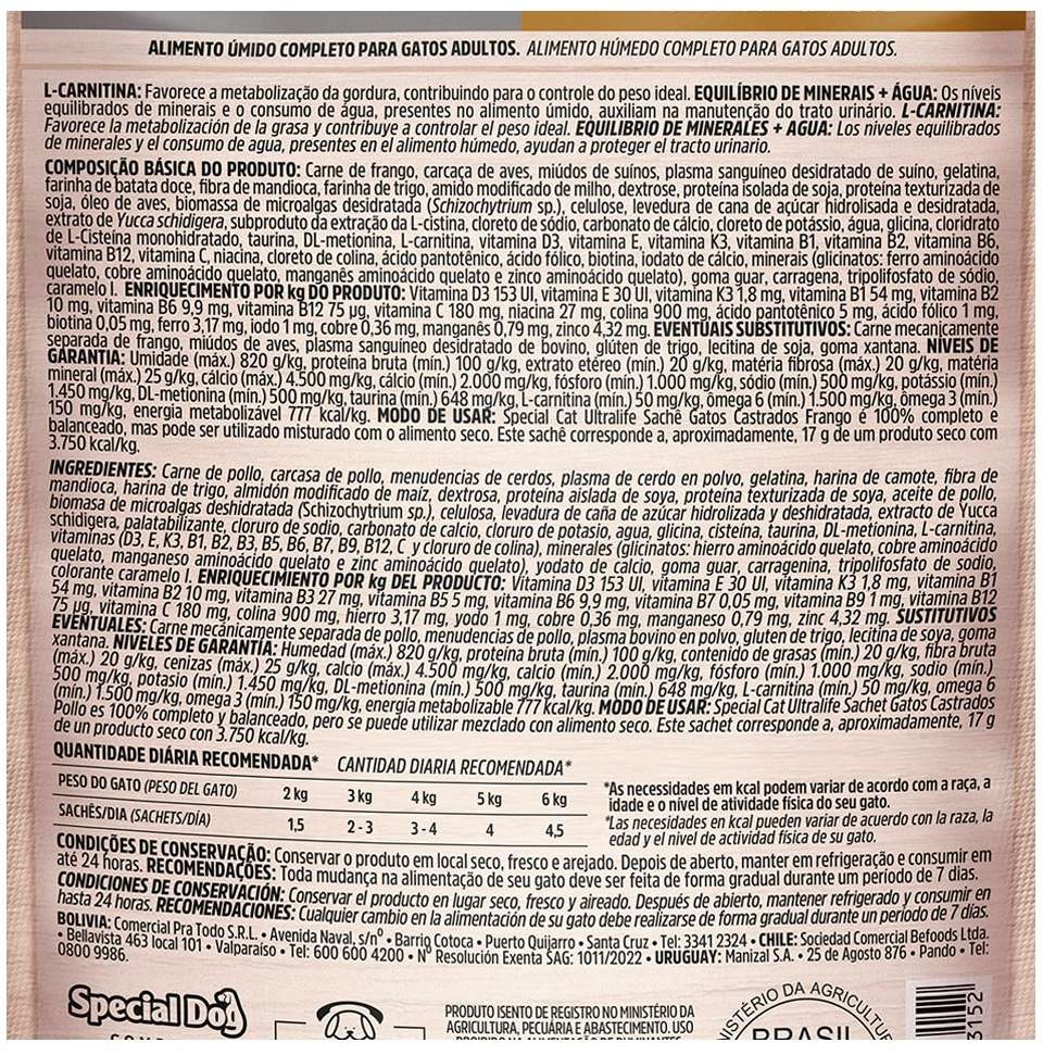 Ração Úmida Special Cat Sachê Frango para Gatos Castrados - 85 g