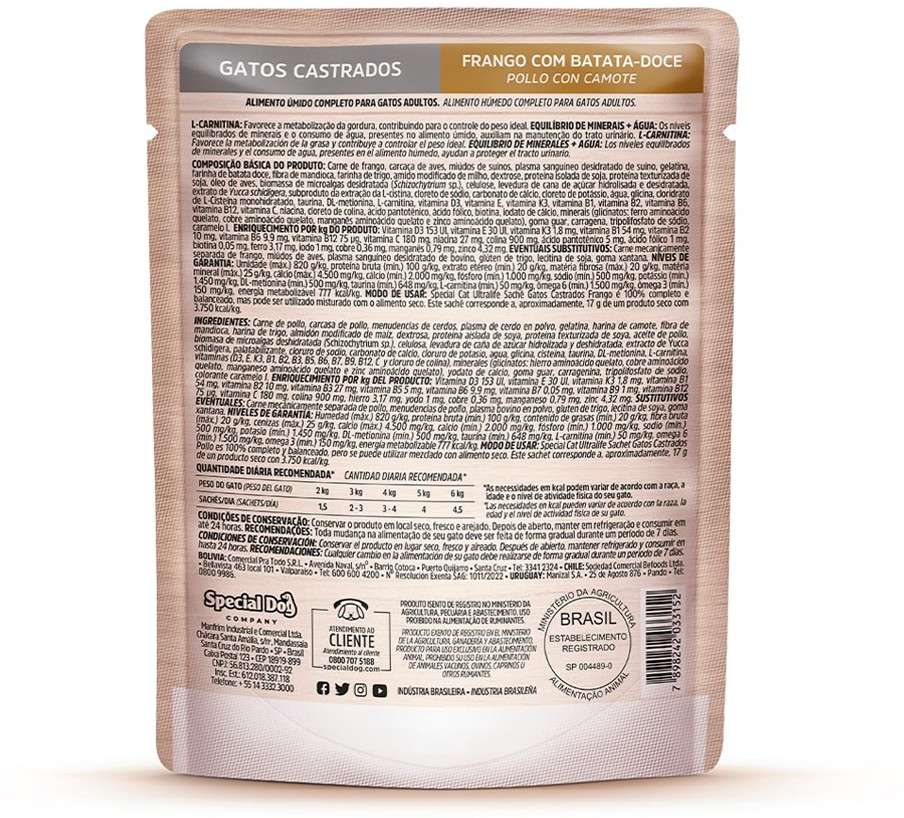 Ração Úmida Special Cat Sachê Frango para Gatos Castrados - 85 g