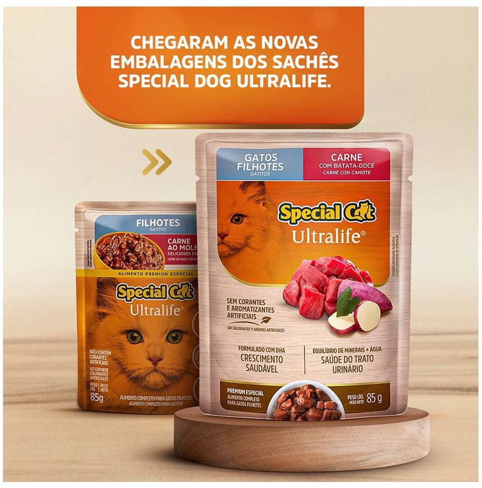 Ração Úmida Special Cat Sachê Carne para Gatos Filhotes - 85 g