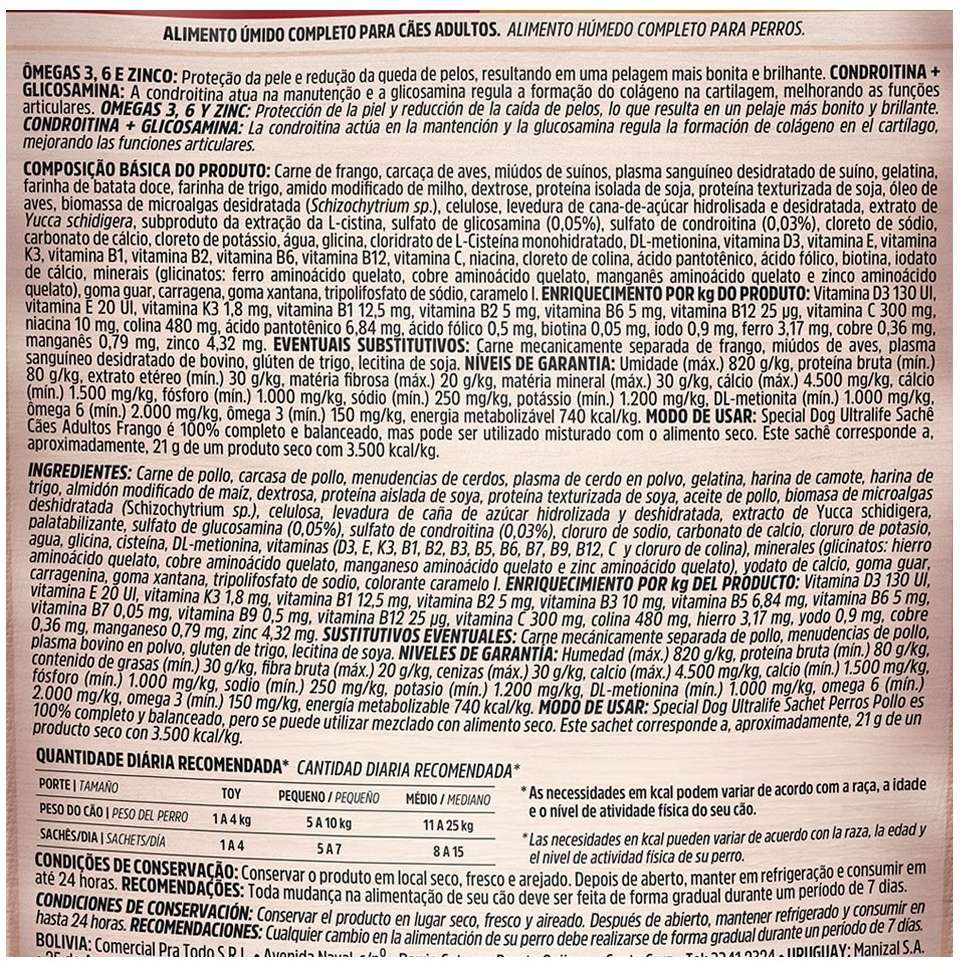 Ração Úmida Special Dog Sachê Frango para Cães Adultos - 100 g
