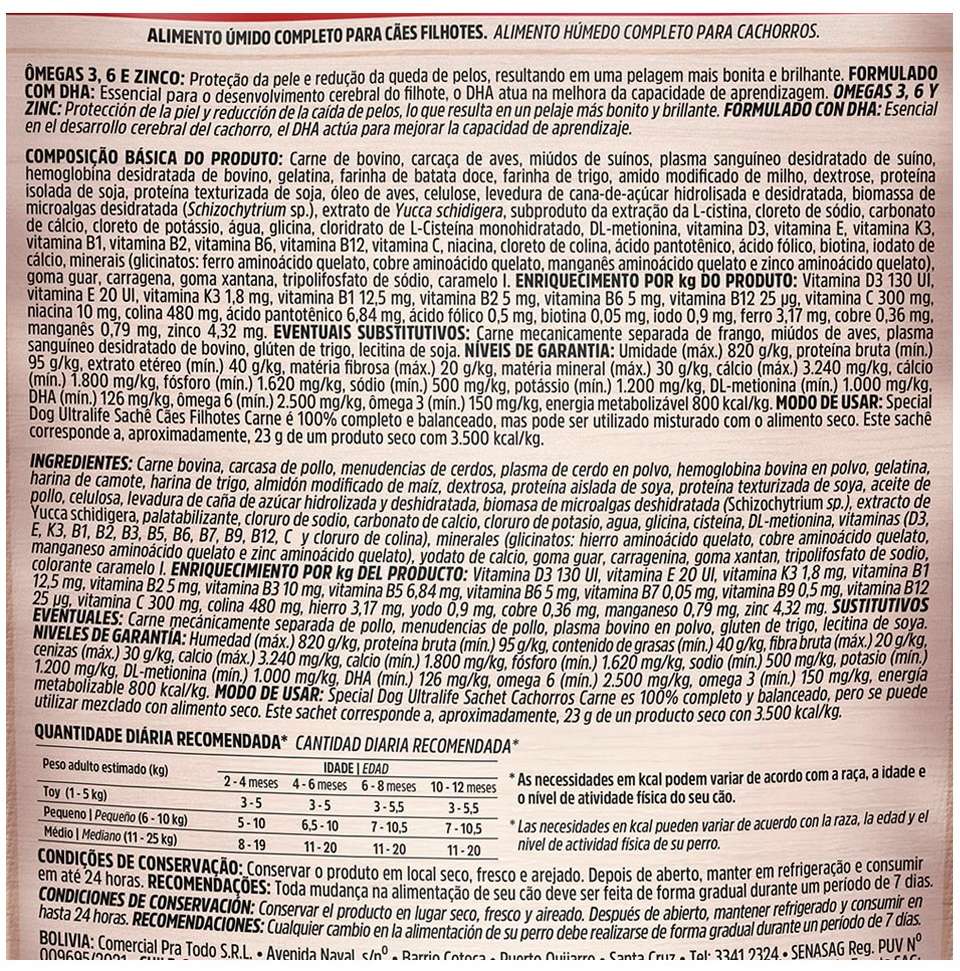 Ração Úmida Special Dog Sachê Carne para Cães Filhotes - 100 g