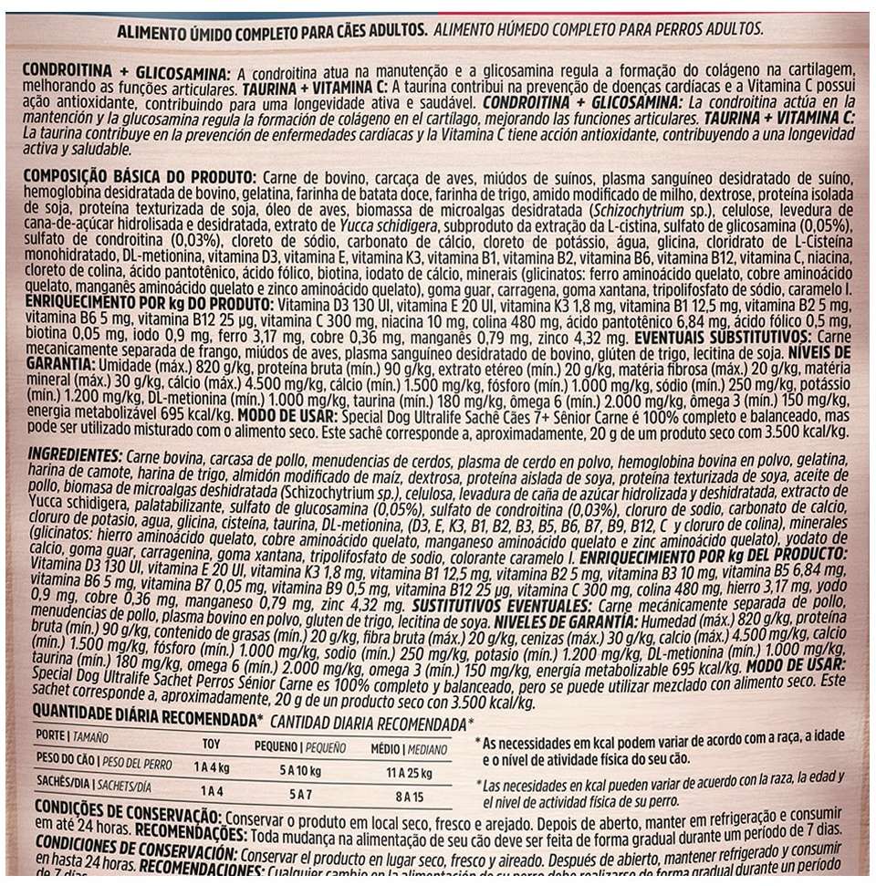 Ração Úmida Special Dog Sachê Carne para Cães Sênior - 100 g