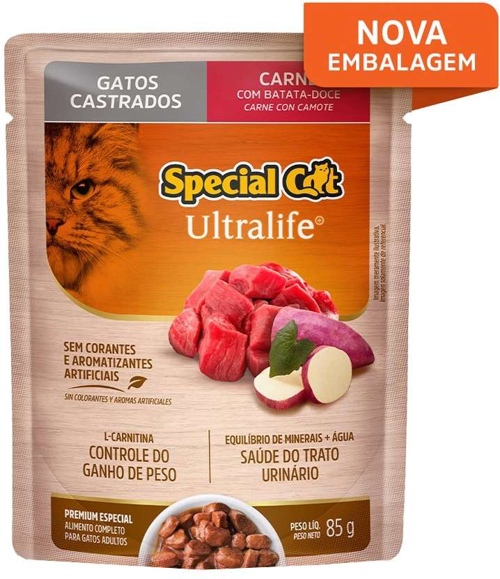 Ração Úmida Special Cat Sachê Carne para Gatos Castrados - 85 g