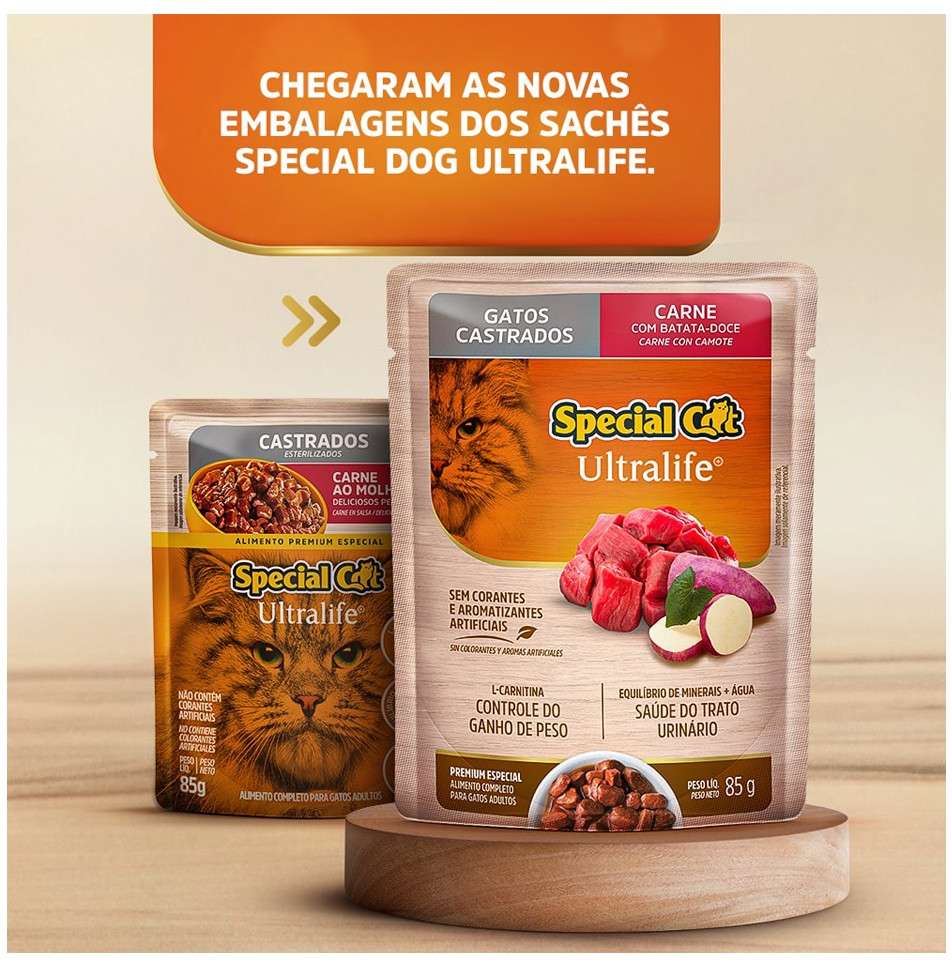Ração Úmida Special Cat Sachê Carne para Gatos Castrados - 85 g