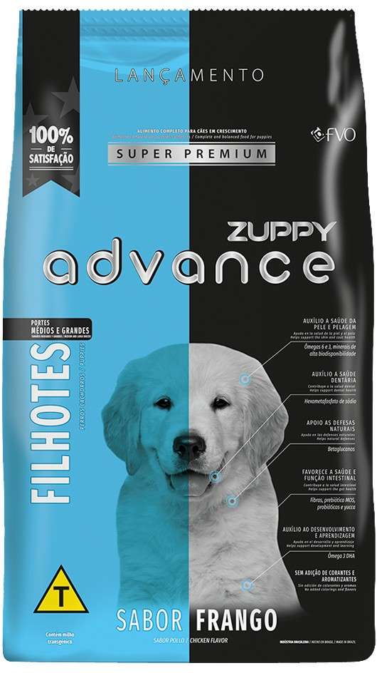 Ração Seca Zuppy Advance Frango para Cães Filhotes de Porte Médio e Grande - 15Kg