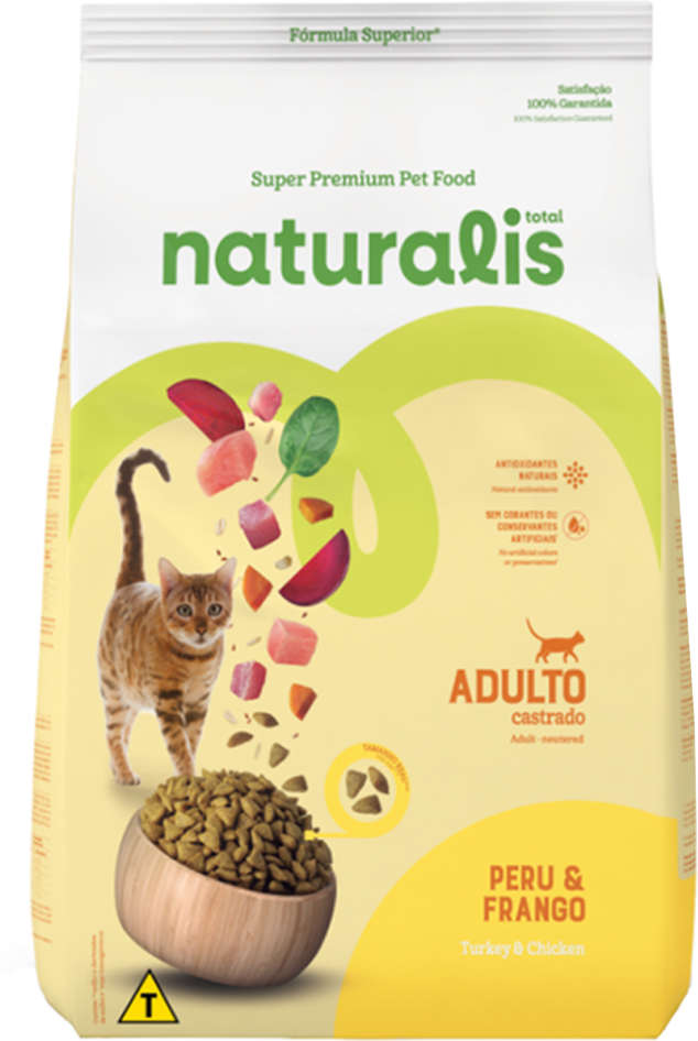 Ração Seca Total Naturalis Peru e Frango para Gatos Adultos Castrados - 9Kg