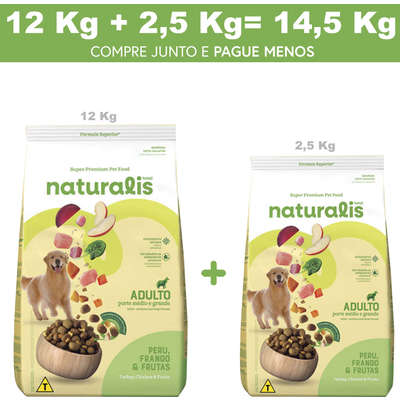 Ração Seca Total Naturalis Peru, Frango e Frutas para Cães Adultos Porte Médio e Grande
