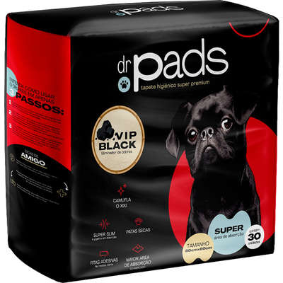 Tapete Higiênico Dr. Pads Super Premium Vip Black 80x60 para Cães