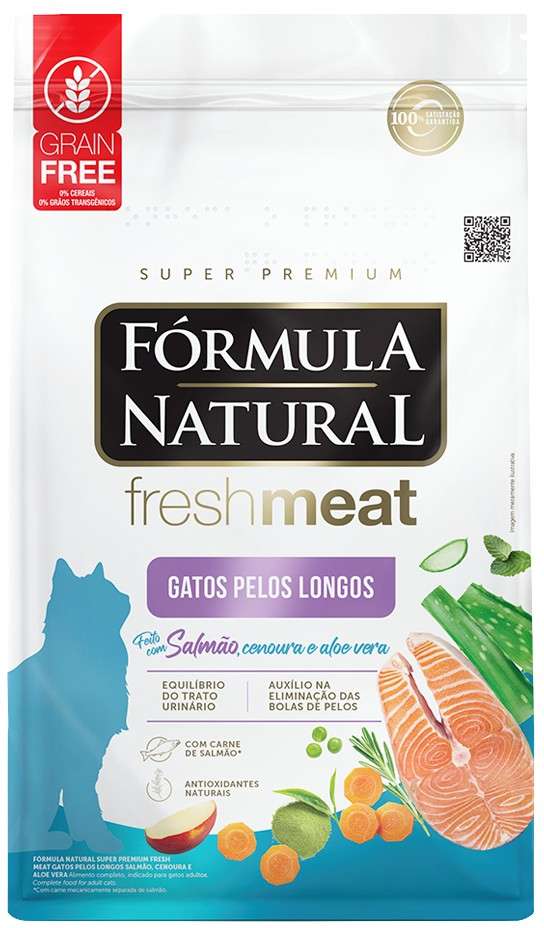 Ração Seca Fórmula Natural Fresh Meat Salmão para Gatos Pelos Longos - 14Kg