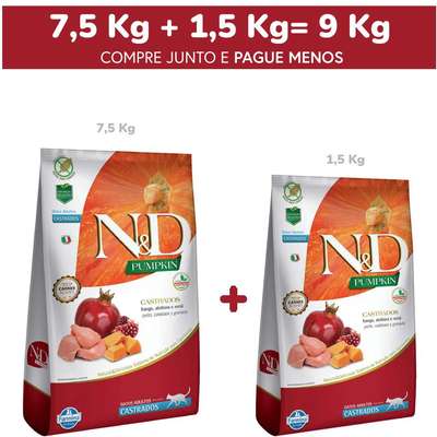 Ração Farmina N&D Pumpkin Frango, Abóbora e Romã para Gatos Adultos Castrados - 9 Kg
