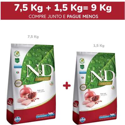 Ração Farmina N&D Prime Frango e Romã Gatos Adultos Castrados - 9 Kg
