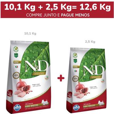 Ração Farmina N&D Prime Frango e Romã Cães Adultos Raças Pequenas - 12,6 Kg