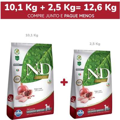 Ração Farmina N&D Prime Frango e Romã Cães Adultos Raças Médias - 12,6 Kg