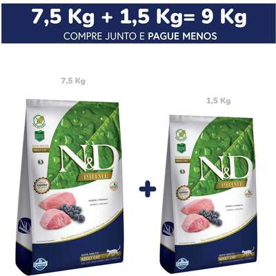 Ração Farmina N&D Prime Cordeiro e Blueberry Gatos Adultos - 9 Kg